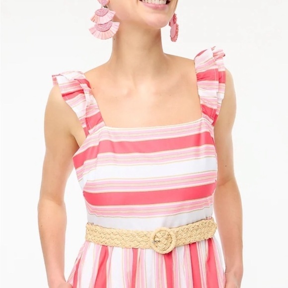 J.CREW NWOT Striped Squareneck Midi Dress Guava Spring Blossom - Size‎ 8 ruffles - Picture 3 of 16